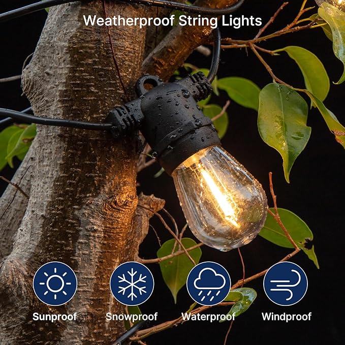 FLSNT 15 Pack Outdoor LED Replacement Bulbs for String Light, S14 LED Hanging Light Bulbs for Patio, Garden, E26 Base, 2200K Warm White, Non-Dimmable