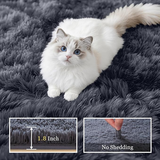 8x10 Area Rugs for Living Room Bedroom: Ultra Soft Fluffy Shag Rug Upgrade Non-Slip Non-Shedding Large Fuzzy Plush Carpet Indoor Floor Carpets for Kids Room Playroom Nursery Dorms Home Decor Grey