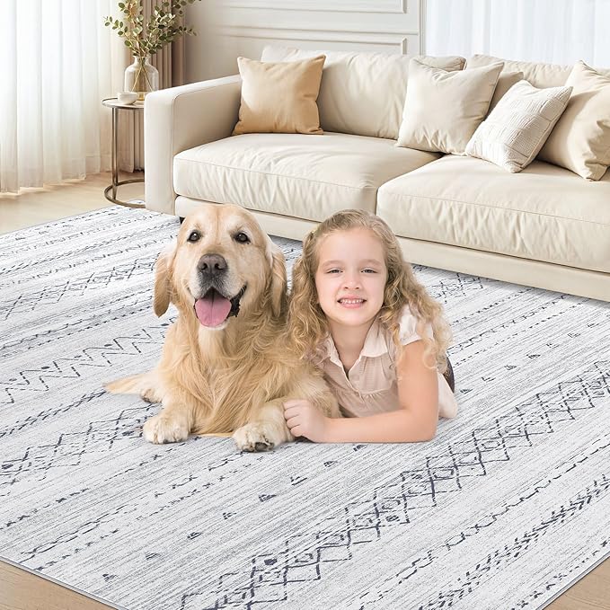cotiled 6x9 Area Rug Living Room: Washable Boho Rugs with Non Slip Backing Large Soft Indoor Stain Resistant Carpet for Bedroom Farmhouse Dining Room Lightweight Home Decor Grey