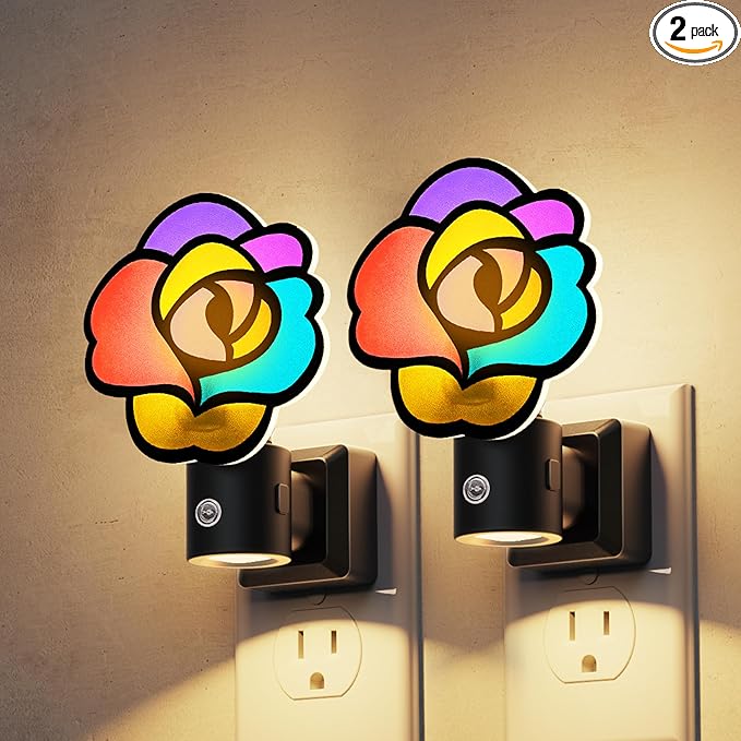 L LOHAS LED Night Lights Plug into Wall, Night Light with Light Sensor, 3000K Soft White, 0-100LM Brightness Adjustable, Acrylic Rose Nightlight for Bathroom Bedroom Hallway[2 Pack]