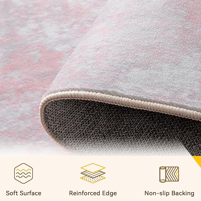 RELEANY Washable Area Rugs 7'x9' Non-Slip Modern Abstract Soft for Living Room Entryway Bedroom Nursery, Print Pattern, Grey Pink
