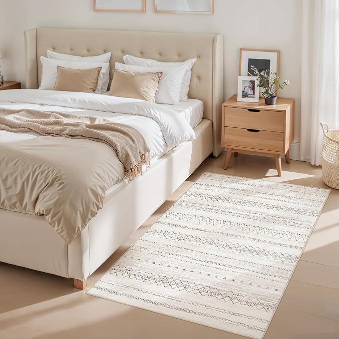 cotiled 3x5 Area Rug Living Room: Washable Boho Rugs with Non Slip Backing Small Soft Indoor Stain Resistant Carpet for Bedroom Farmhouse Dining Room Lightweight Home Decor Brown