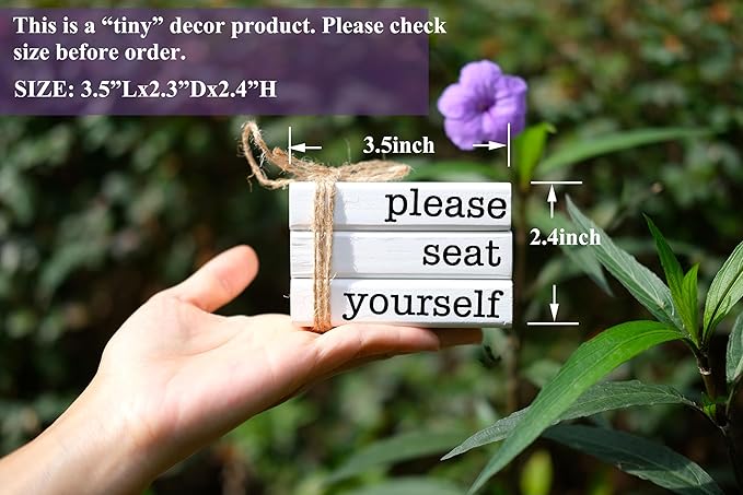 Farmhouse Mini Bathroom Sign Decor Funny Wooden Book Stack for Bathroom Tray Decor Bathroom Shelf Sitter 2 Signs in 1 Reversible Mini Book Set of 3 for Restroom Wooden Rustic Sign