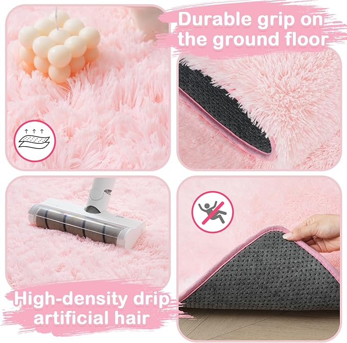 Fluffyrug Pink for Girls Room: Pink Fuzzy Fug for Kids Room - 3x5 Furry Rug Bedroom Decor