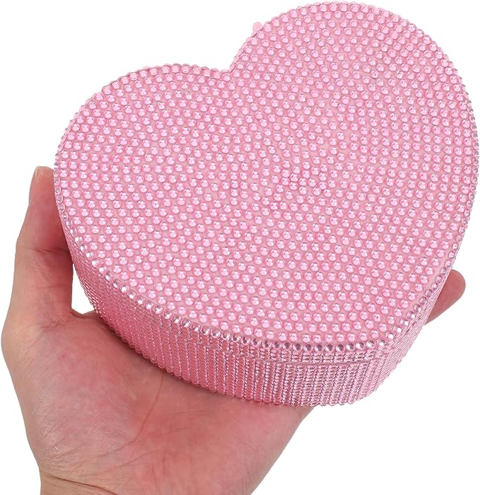minkissy Heart Shape Jewelry Box with Mirror, Small Pink Rhinestone Double Layer Jewelry Organizer for Rings Earrings Hair Ties, Makeup Storage Case