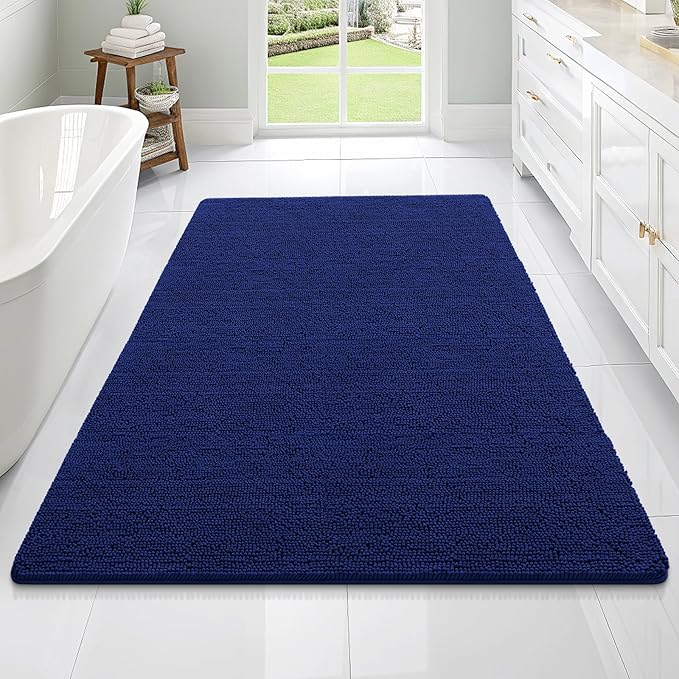OLANLY Large Bathroom Rugs 70x46, Extra Soft Absorbent Chenille Bath Rugs, Rubber Backing Quick Dry, Machine Washable Bath Mats for Bathroom Floor, Tub and Shower, Home Decor Accessories, Navy