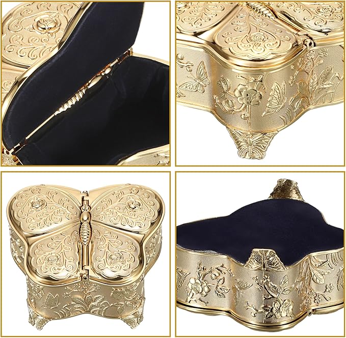 Hipiwe Decorative Jewelry Storage Box Gold Trinket Box for Necklace Ring Earrings Organizer Treasure Keepsake Holder for Women, Medium