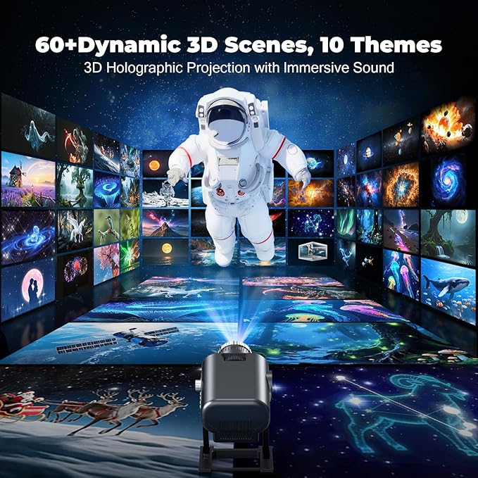 3D Galaxy Star Projector for Bedroom, 60 Themes HD 3D Planetarium Projector with Bluetooth Speaker, 1H/2H Timer, Night Light for Bedroom, Home Decor, Valentines Day, Gifts for Girls, Boys Black