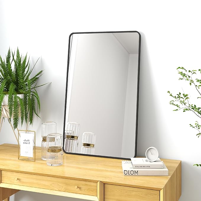 SCWF-GZ 20x30 Rectangle Mirror Full Length Wall Mounted Hanging or Against Wall Metal Frame Dressing Make-up Mirrors for Entryway Bedroom Bathroom Living Room 20 30 inch Black