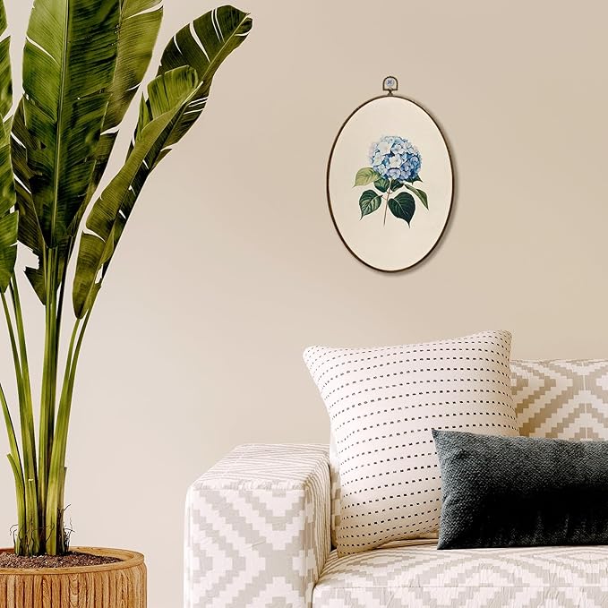 JQF Vintage Blue Hydrangea Floral Oval Wall Decor, Cottagecore Hydrangea Flower Oval Canvas Wall Art, Rustic Farmhouse Floral Framed Prints Hanging Decor for Home Bedroom Living Room, 8.5x11.5 Inch