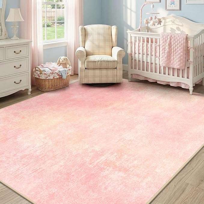 RELEANY Washable Area Rugs 5'x7' Non-Slip Modern Abstract Soft for Living Room Entryway Bedroom Nursery, Print Pattern, Light Pink