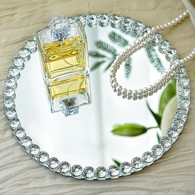 kanpura Crystal Perfume Tray Mirror Glass Makeup Vanity Organizer and Clear Glass Jewelry Box Heart Shape Cute Box
