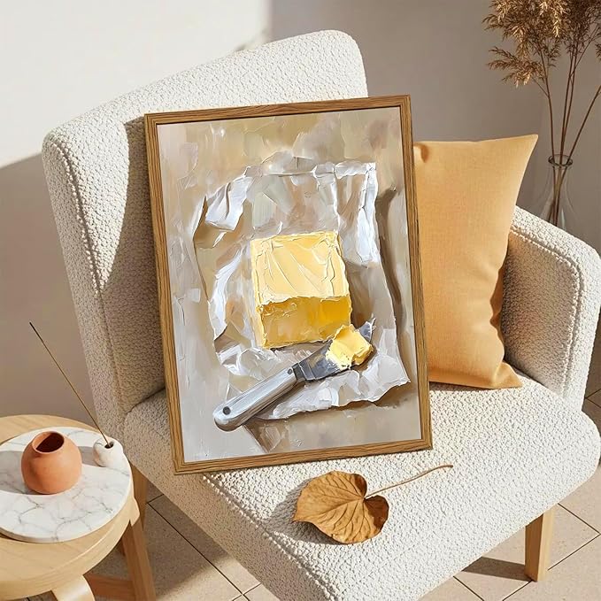 Framed Kitchen Wall Art, Vintage Butter Wall Decor Pictures, Rustic Farmhouse Food Paintings Canvas Prints for Dining Room Living Room Home Decoration 16x24 inch