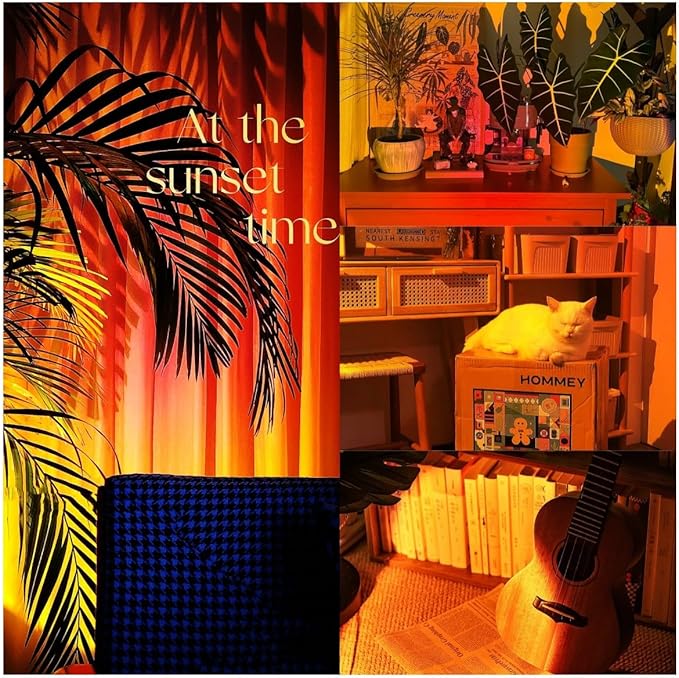 JIMEI Sunset Lamp Led Lights for Bedroom Aesthetic Room Decor Night Light Living Room Sun Sunlight Projector Christmas Decorations Gifts Party Orange