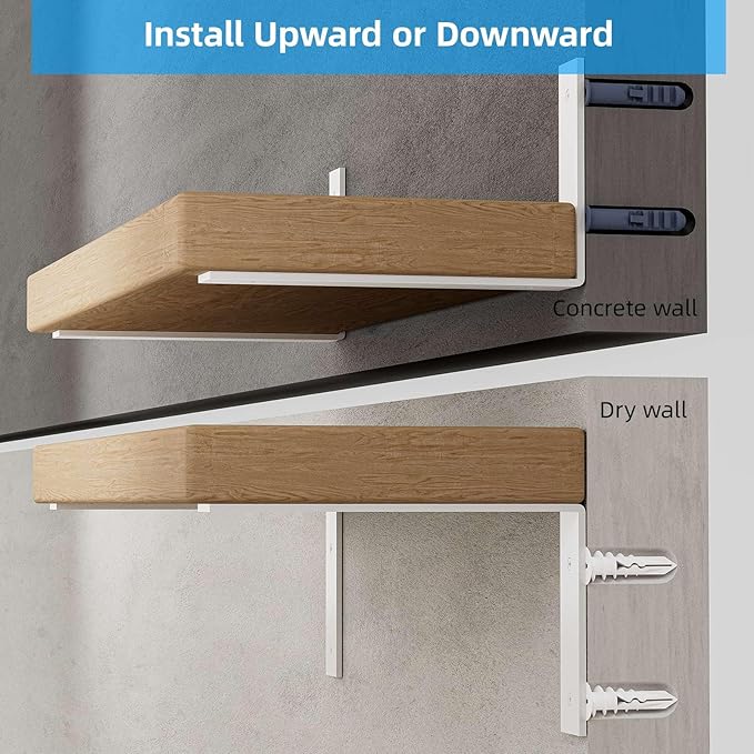 Shelf Bracket, Heavy Duty Floating Shelf Brackets 10-Inch Long, 6-Pack Brackets for Shelves, Matte White Coated L Shape Metal Wall Shelf Support Brackets with 1/5 Inch Thick and 160 lb. Load Capacity