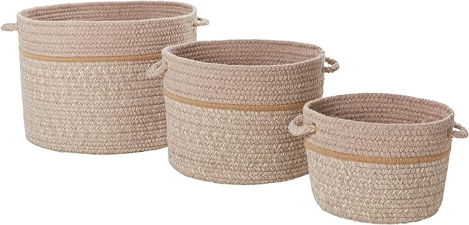 Super Area Rugs Wool-Made Soft Storage Basket with Handles Braided Trendy Decorative Bin, Sesame, 18" x 12"