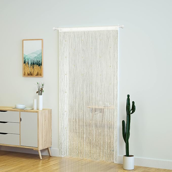YaoYue Beaded Curtain Door String Curtains for Doorway Tassels Beads Hanging Fringe Hippie Room Divider Window Hallway Entrance Wall Closet Bedroom Privacy Decor (39×79in/100×200cm, Beige)