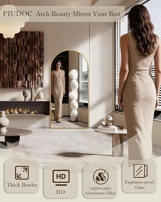 71"x32"Floor Mirror Full Length,Arched Full Length Mirror with Stand,Full Body Mirror,Hanging or Large Leaning for Bedroom Living Room Gold