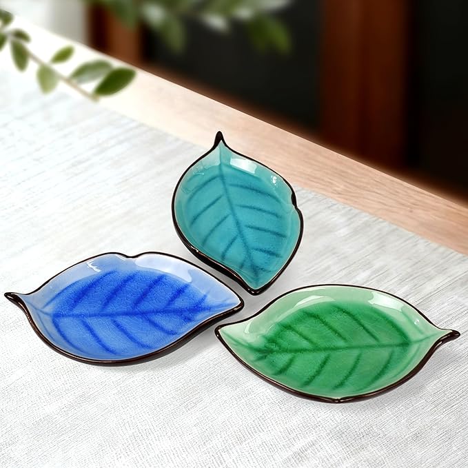 Incense Holder for Sticks (9 Holes) and Cones, Handmade Ceramic Incense Ash Catcher for Meditation, Yoga, SPA Days, Relaxing, Home Decor, Candle Holder, Easy to Clean, Leaf-Shape (Green)