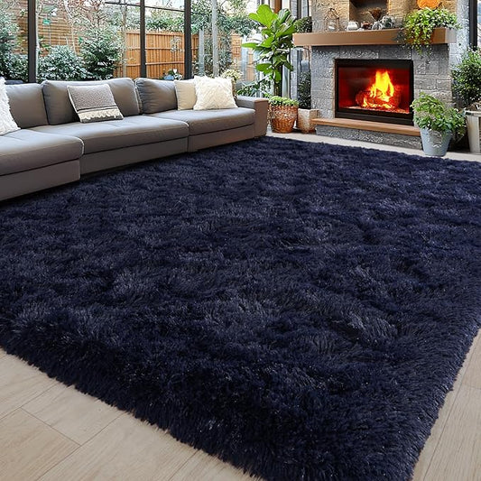 8x10 Area Rugs for Living Room, Ultra Soft Fluffy Large Shaggy Rug Carpet for Bedroom, Non-Slip Fuzzy Plush Rugs for Nursery Boys Girls Kids Room Modern Indoor Home Decor, Dark Blue