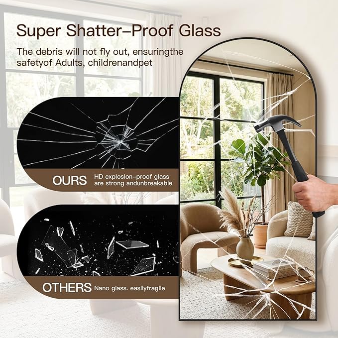 SUNQUEEN 76"x34" Floor Mirror Full Length, Arched Full Length Mirror with Stand, Full Body Mirrors for Bedroom Living Room or Cloakroom Black