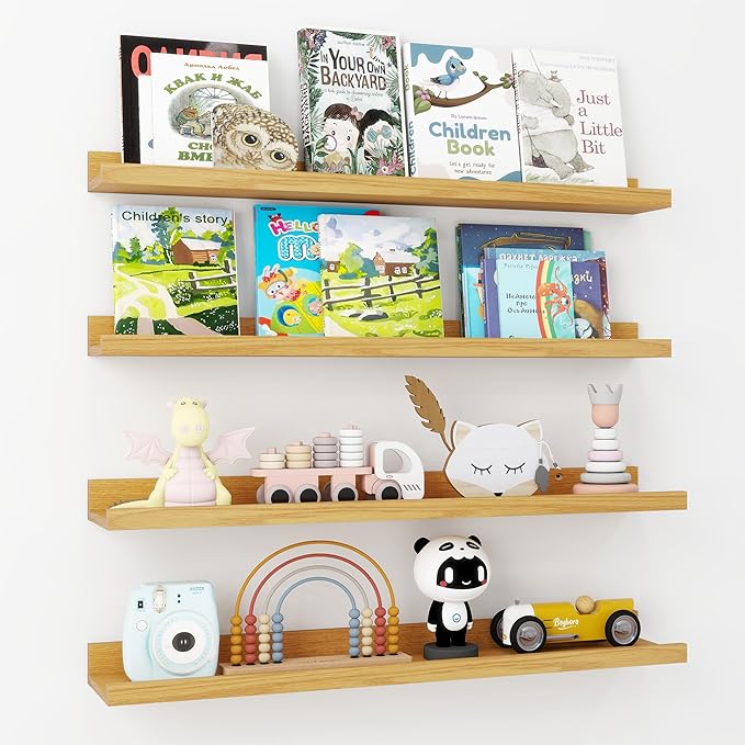 Axeman 30 Inch Floating Shelves | Oak Picture Ledge Shelf Set of 4 | Rustic Wood Wall Shelves with Lip | 30" Oak Picture Shelf for Wall with Ledge | Photo Shelves