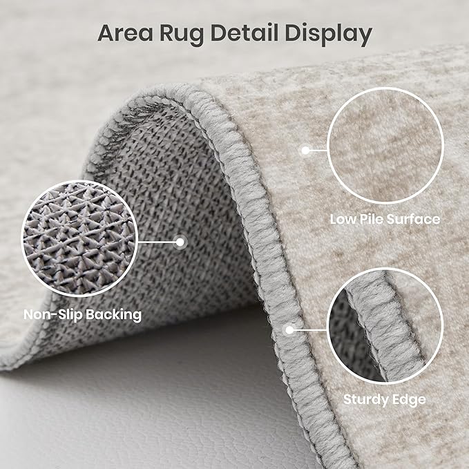 Valenrug Washable Rugs 8x10 - Stain Resistant 8x10 Area Rugs for Living Room, Non Slip Backing Rugs for Bedroom, Folable Machine Washable Area Rug (8'x10', Beige)