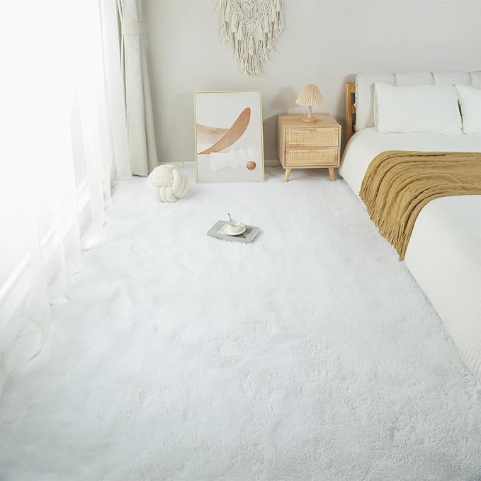 White Area Rugs for Living Room: Shag Rug 8x10 for Bedroom - White Large Fluffy Soft Carpet