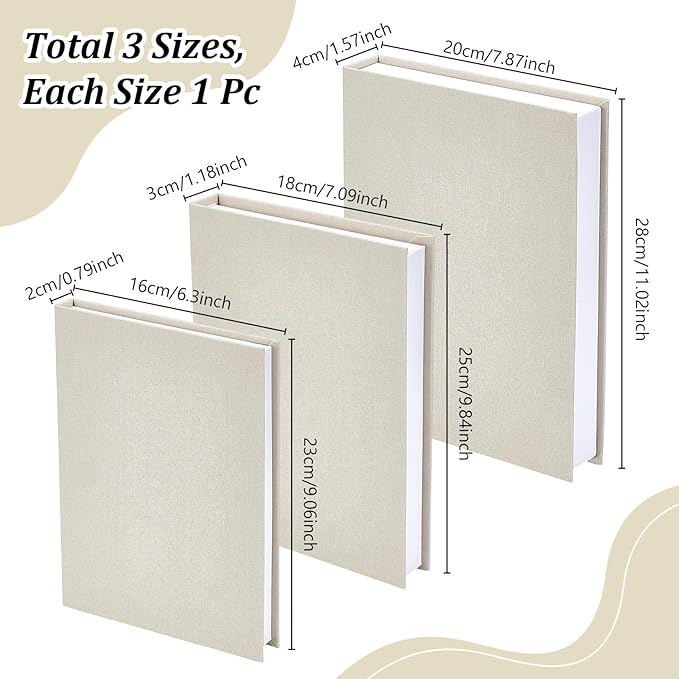 Beautiful Decorative Books Set of 3 Modern Linen Decorative Faux Book Boxes Bookshelf or Mantel Decor Photo Storage Keepsake Box Faux Book Decor for Coffee Table Bookshelf Entryway Tables