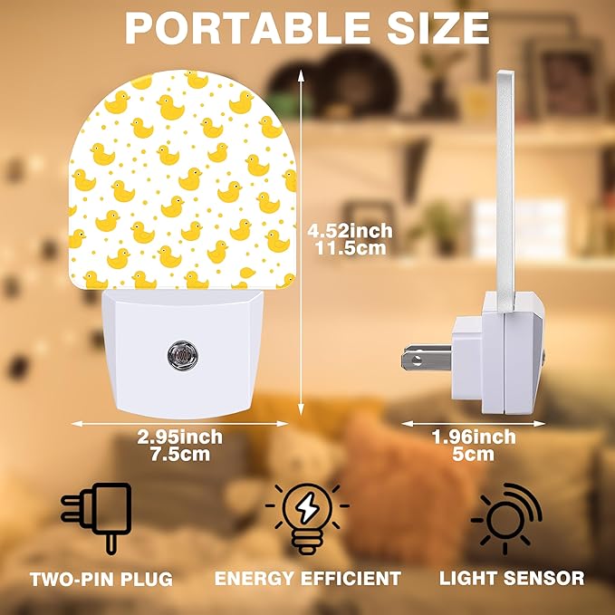 Night Light, Yellow Rubber Ducks Night Lights Plug into Wall Dusk to Dawn Sensor Round Nightlight for Women Men Energy Efficient Led Lamp 0.5W for Stairway Hallway Bedroom