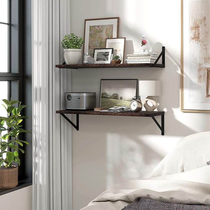 Marsmiles Deep Floating Shelves for Wall - 30 Inch Wide x 12 Inch Deep Wall Shelves Set of 2 - Rustic Wood Floating Shelves for Living Room Bedroom Bathroom