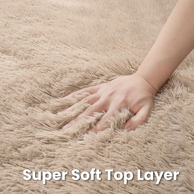 Beige Round Fluffy Rug 5ft,Soft Bedroom Circle Rugs Mats for Kids Girls Nursery Room,Washable Plush Shaggy Indoor Non Slip Rug for Bedside Living Room Bedroom Circular Carpet,Home Decor Aesthetic