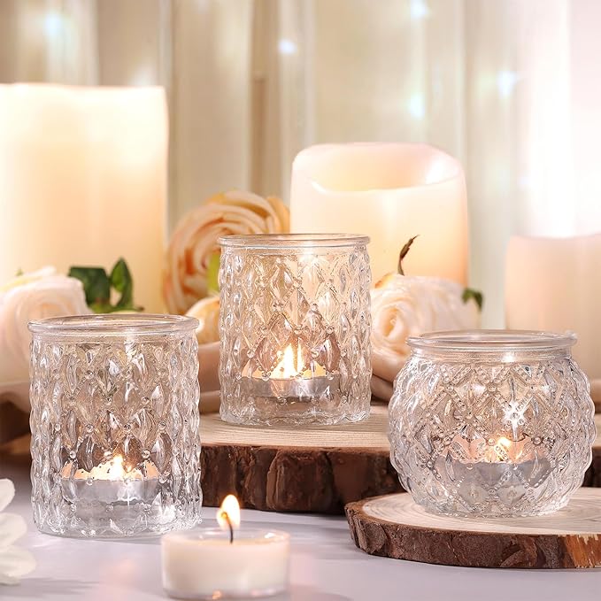 NITIME 36Pcs Assorted Clear Votive Candle Holders, Tea Light Candle Holders for Wedding Centerpiece, Glass Candle Holder for Table Centerpiece, Home and Party Decorations