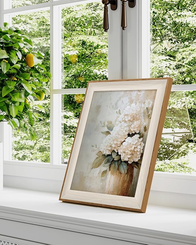 VIYYIEA Framed Wall Art for Living Room, Natural Canvas Prints, Vintage Home Decor, Flowers Painting Picture, Bathroom Wall Decor Gifts for Friends or Family - 12L x 10W