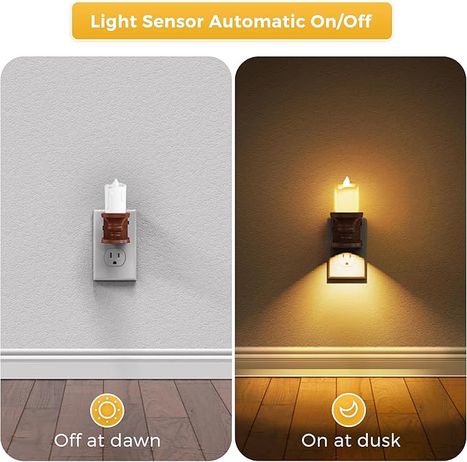 L LOHAS LED Night Light,[2-Pack] Flameless Candle Night Light with 3 Lighting Model, Dusk to Dawn Sensor,Brightness Adjustable,3000K Soft White,Vintage Nightlight for Middle Age Decor