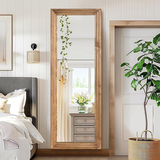 65"x24" Full Length Mirror Solid Wood Frame Floor Mirror for Living Room, Bedroom Hanging or Leaning, Wood Color