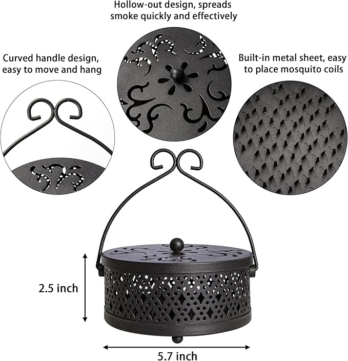 MyLifeUNIT Mosquito Coil Holder, Retro Portable Mosquito Incense Burner for Home and Camping (Black)