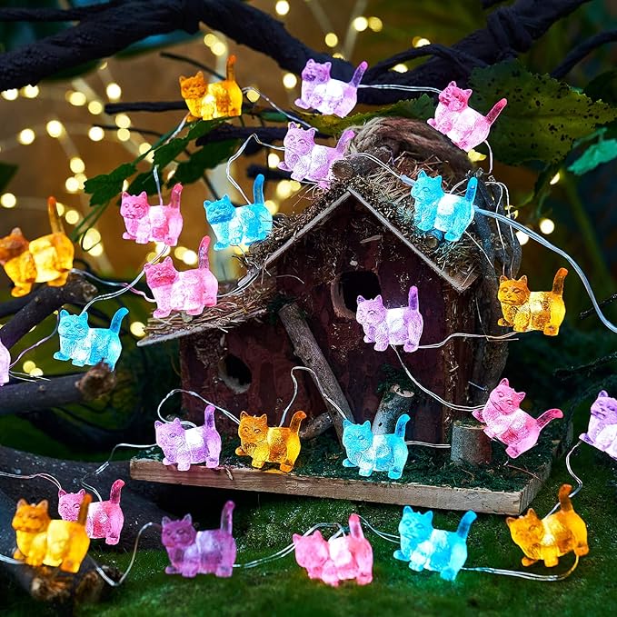 JASHIKA Cat String Lights Kawaii Deco Kitty Fairy Decorative Lights 10ft 30LED Battery Operated Novelty Lighting for Outdoor Wedding Camping Tent Baby Shower Bedroom Birthday Party