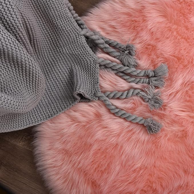 ORINOVA Pink Shag Washable 5x7 Area Rugs for Living Room Big Fluffy Sheepskin Fur Rug for Bedroom Shaggy Nursery Rug