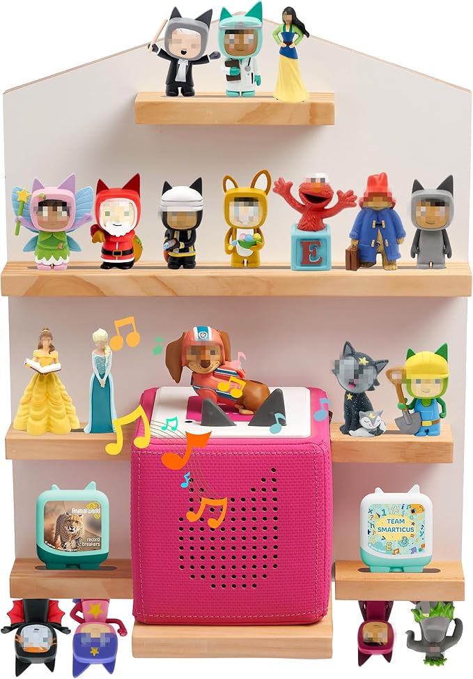 Gieanoo for TonieBox 2/1 Toniebox Shelf, Magnetic Shelf for Tonies Pine Wooden Floating Wall Shelves Organizer Compatible with Tonie Box Player and Tonie Figures Storage(White)