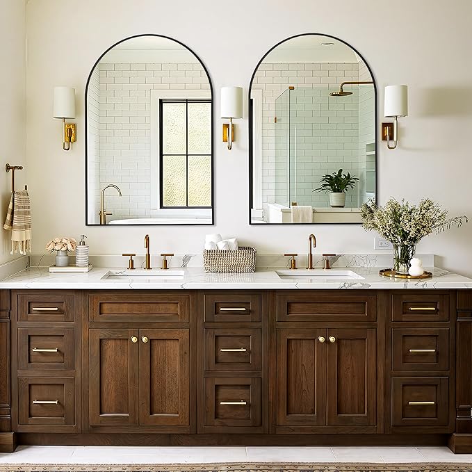 Vanity Bathroom Mirror for Wall, 2 Pack 36”x24” Arched Bathroom Mirror for Over Sink, Arched Metal Frame for Bedroom, Living Room, Entryway, Hanging or Leaning, Black