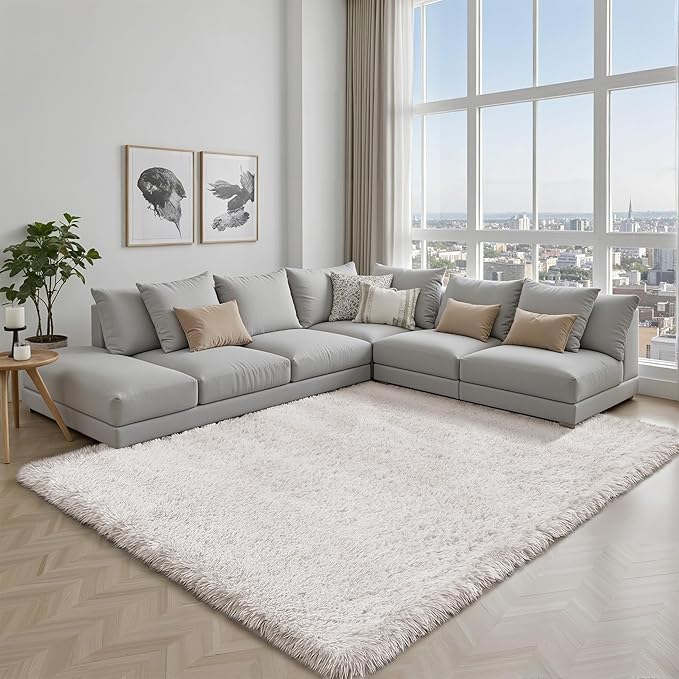 Area Rug for Living Room Bedroom: 5x7 White Soft Fluffy Shag Upgrade Non-Slip High Pile Carpet Large Fuzzy Plush Indoor Floor Decor Shaggy Rug for Kid Boys Girls Dorms Playroom Nursery Modern Home