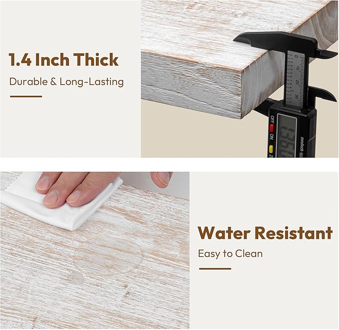 Vivelove Elm Wood Floating Shelves, Wooden Shelves for Wall with Invisible Bracket for Living Room Bedroom Bathroom Office Book, Rustic Farmhouse Display Shelf, 55 Inch Set of 1- Weathered White