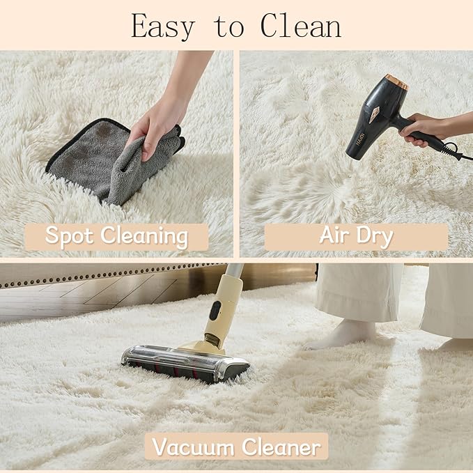Fluffy Area Rugs for Bedroom - Soft Plush Shag Rug for Living Room Nursery Kids Room - Non Slip Fuzzy Shaggy Floor Carpets for Girls Boys Play Room Dorm Decor (White, 4' x 6')