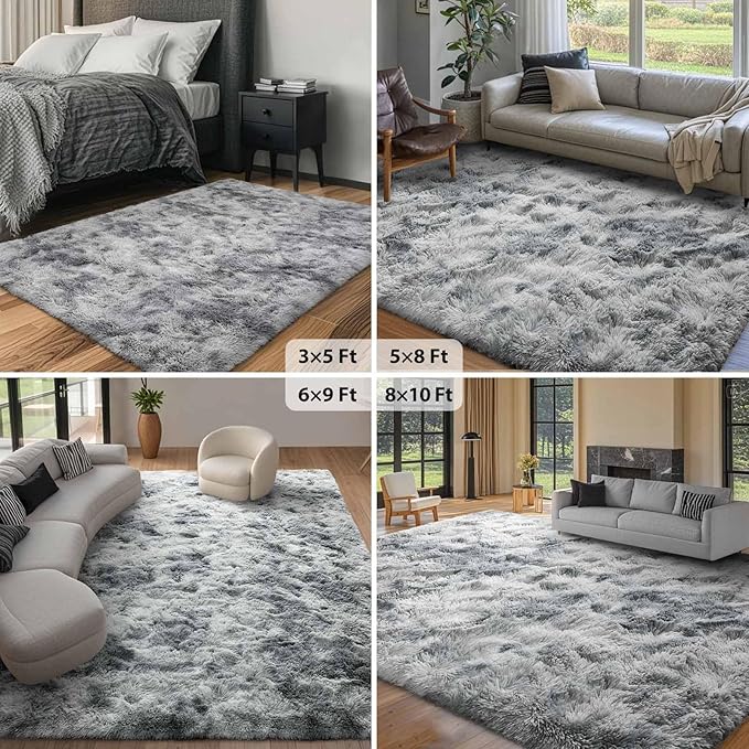 FinRèc Soft Grey Rugs for Bedroom Living Room, 4x6 Feet Fuzzy Shaggy Area Rug, Non-Slip Fluffy Furry Shag Rug for Nursery Kids Room Dorm Room Home Decor, Indoor Plush Floor Carpet