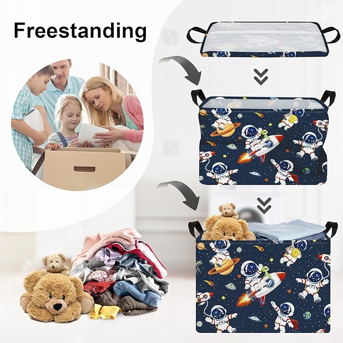 Space Rockets Laundry Hamper Cartoon Astronaut Large Storage Basket Planet Collapsible Parents Organizer Boys Clothes Toy Bins for Bedroom, Bathroom, Alien, 36L