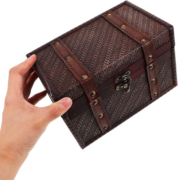 Uonlytech Vintage Wooden Jewelry Box with Lid, Retro Style Trinket Holder and Makeup Organizer, Rustic Desktop Storage Chest for Women, Chinese Style Keepsake Case