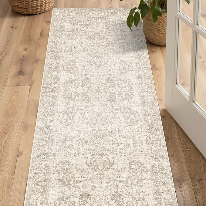 Rugxara 2x6 Hallway Runner Rug, Non Slip Boho Runner Rugs for Hallway, Kitchen, Entrance, Bathroom, Laundry Room, Soft Entryway Carpet, Throw Low Pile Retro Imitation Wool Carpet, Light Brown