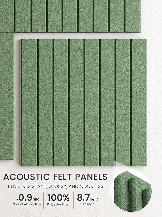 Bumusty Large Cork Board Alternative-48 x 36" Felt Bulletin Board Tiles, with 30 Pushpins, 70 Adhesive Tabs, Fine-Stripe 12-Pack, Cork Boards for Office Push Pin Board Felt Board-Moss Green