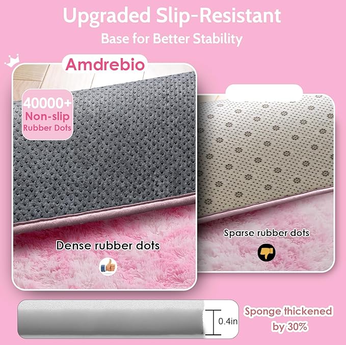 Amdrebio Tie-Dyed Pink and White Area Rugs for Girls Bedroom, Plush Kawaii Fuzzy Throw Princess Rug for Kids Room Playroom, Soft Fluffy Furry Shaggy Carpet for Nursery, 4x6, Cute Room Decor for Baby